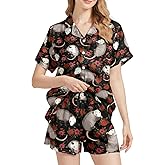 Yfduk Womens Pajama Set Satin Pjs Sets Short Sleeve Button Down Top and Shorts Soft Comfy Lounge 2 Piece Sleepwear