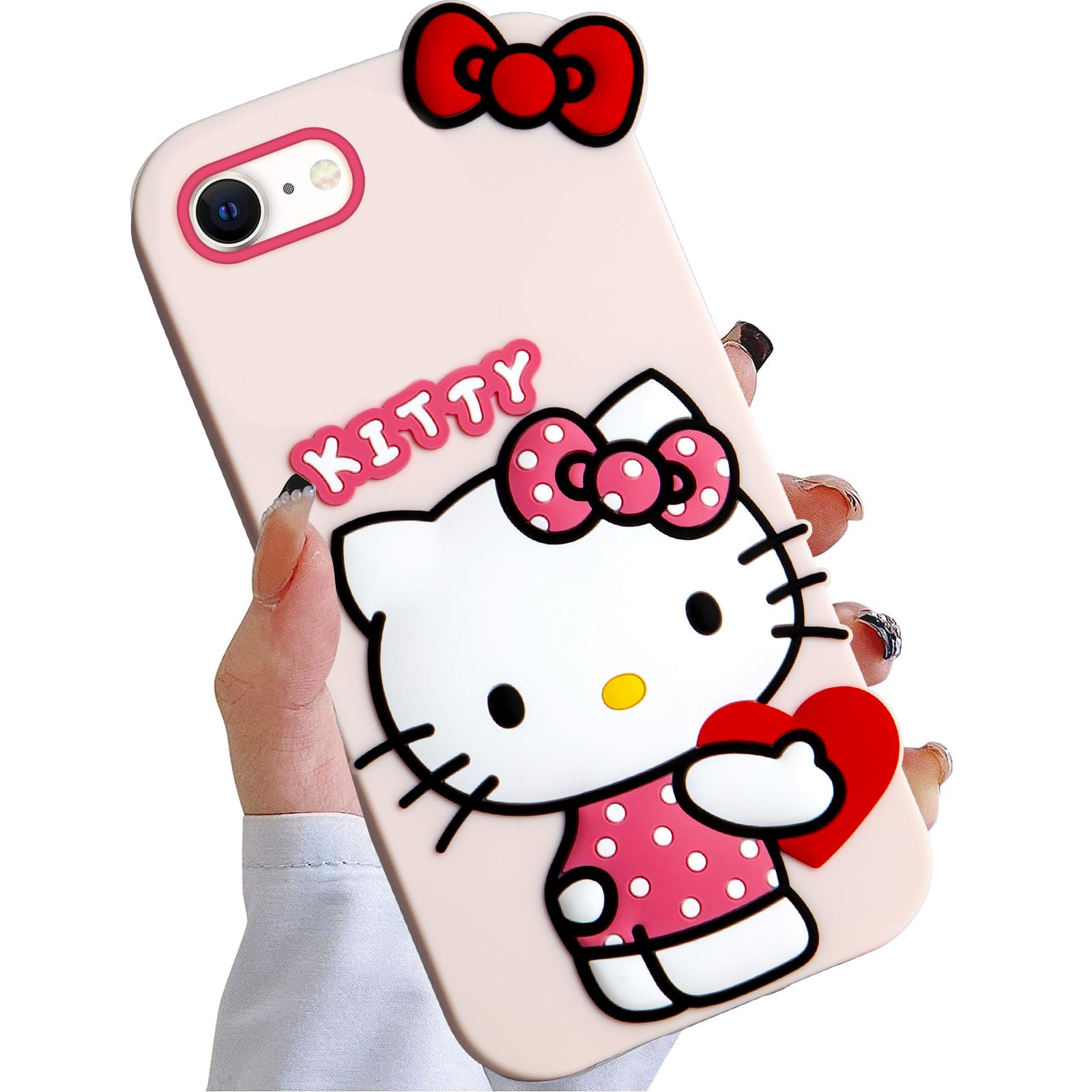 WONLEED Compatible with iPhone 7/8/SE Case, Cute Funny Cartoon Kawaii Cat Phone Case 3D Character Soft Silicone Pink Cover Case for Kids Girls and Womens (4.7 inch)