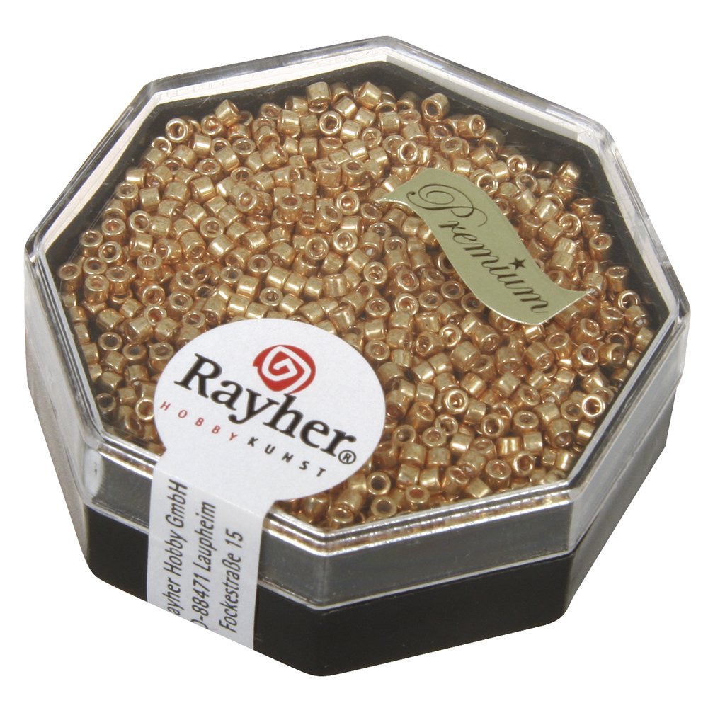 Rayher Delica Rocaille Beads for Bead Weaving, Miyuki Seed Beads for Jewellery Making and Crafts, Glass Beads, gold, 1.6mm, 4g, 14760616