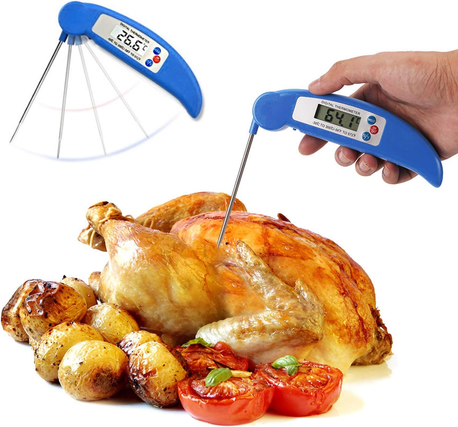 Digital Meat Thermometer Super Fast Instant Read Thermometer BBQ Thermometer with Calibration and Backlit Function Cooking Thermometer for Food, Candy, Milk, Tea, BBQ, Grill Smokers