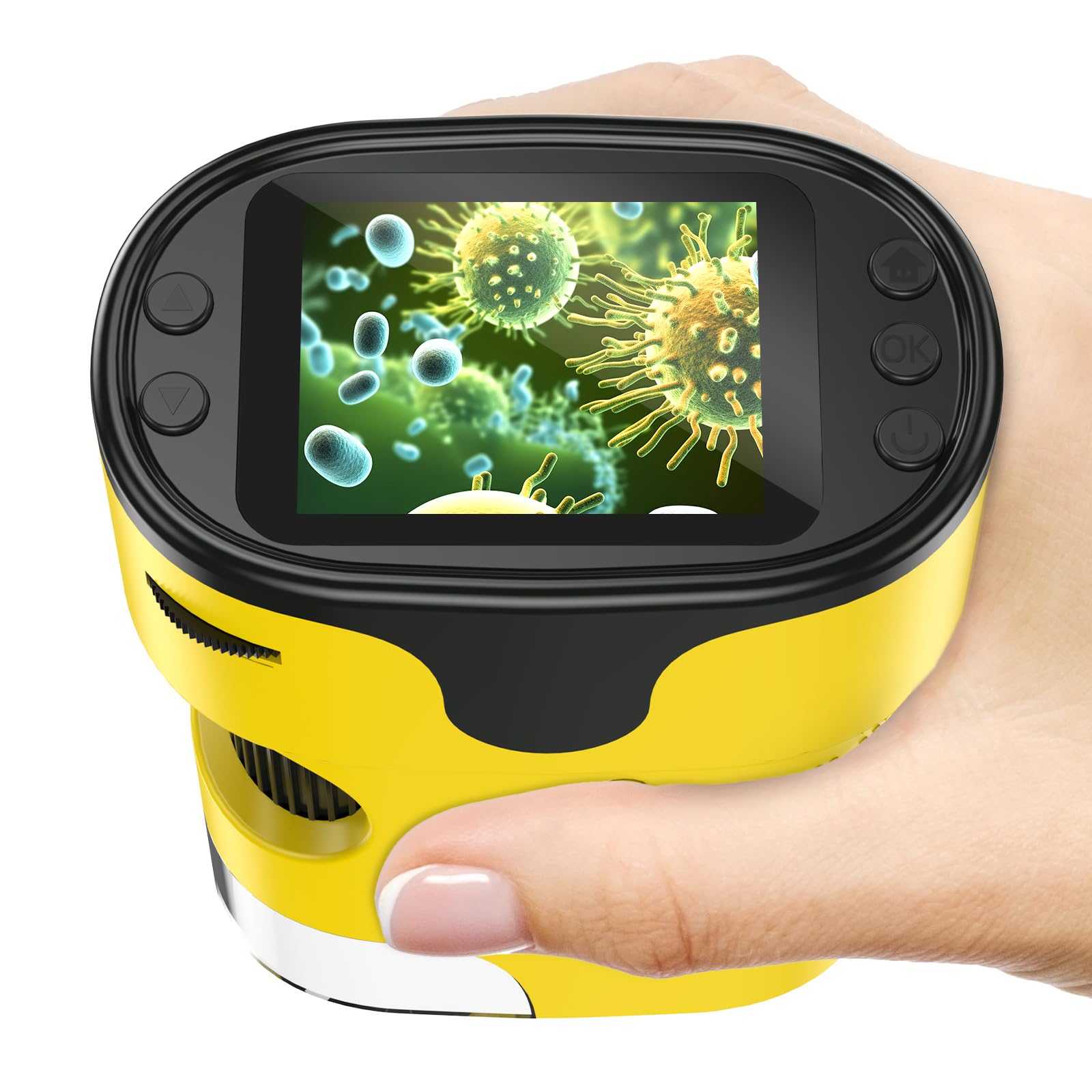 Photo 1 of 1000X Handheld Microscope for Kids 4K 2.0" Screen Rechargeable Mini Pocket Digital Microscopes w/Slides Kit Portable Edu Gift Age 4-6 8-12 Children Students (Yellow)