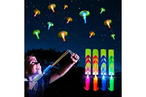 OCEANWINGS 25 Pack LED Flying Toys Set with Whistle,25 Rocket Slingshot+25 Glow Arrow Helicopter for Outdoor Camping Glow in The Dark Party Supplies Flying Outdoor Toys Game LED Slingshot Toy for Kids 8-12,4-8
