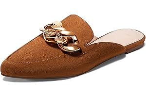 Juliet Holy Womens Mules Flats Pointed Toe Backless Loafers Slip on Metal Chain Slides