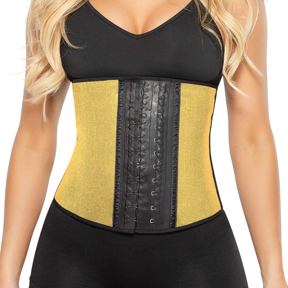 2040 Metallic Gold Women Workout Waist Cincher Latex Training Corset