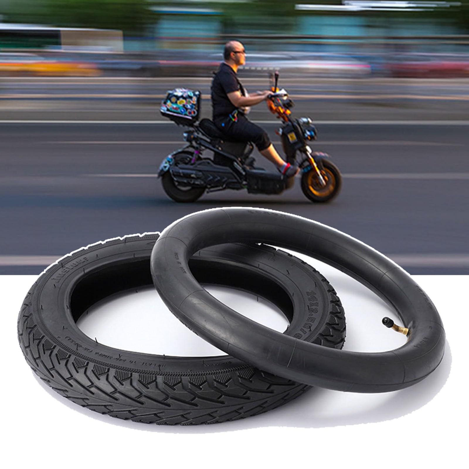 Photo 1 of 14x2.50 Bike Tire Set, 14x2.50 64-254 Inner and Outer Tires, 2.50-10 Dirt Bike Tire Street Neumático, 60/100-10 Thickened Tires, 36 P.S.I. Max Load 330 Lbs 45 P.S.I