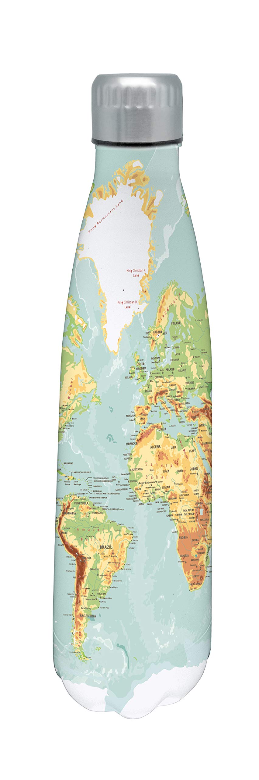 NERTHUS FIH 763 Double Wall Thermal Bottle for Cold and Hot World Map Design 750 ml, Stainless Steel, BPA Free, 18/8, Multi-Colour, Multicoloured