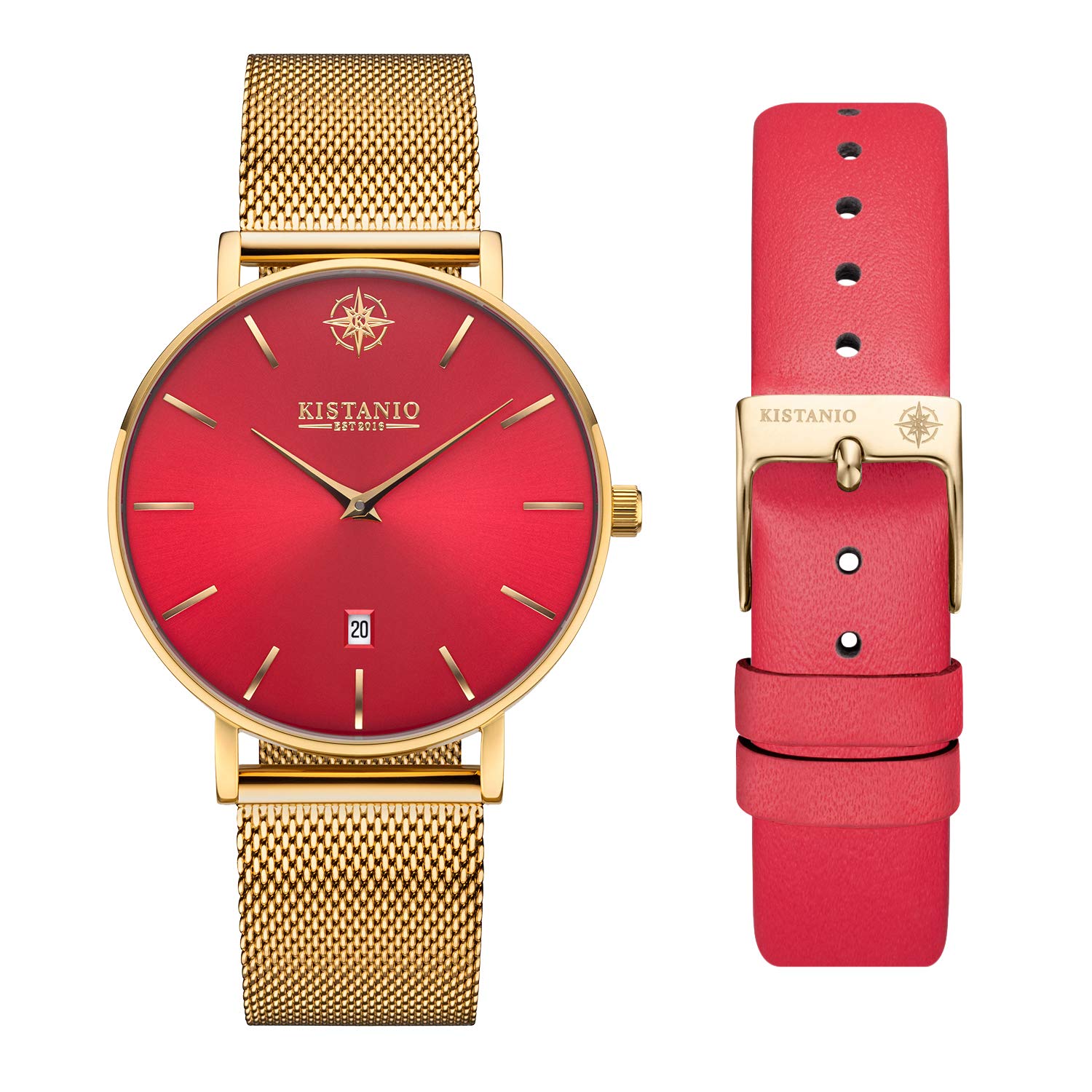 Kistanio Moyen GO-RTS-M-L-RTN Women's Watch with Sapphire Glass and Milanese Strap + Extra Leather Strap