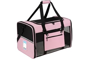 Pnimaund Large Pet Carrier, Soft Dog Carrier with Upgrade Lockable Zippers, Cat Carriers for Large Cats 20 Lbs, Pet Carrier for 2 Cats and Small Dogs Under 20 Lbs, Pink