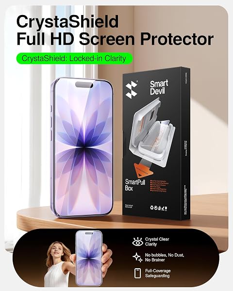 SMARTDEVIL 2 PACK TEMPERED GLASS FOR IPHONE 17 SCREEN PROTECTOR, MILITARY-GRADE SHATTERPROOF PROTECTION, 9H HARDNESS, FAST & EASY INSTALLATION, CASE FRIENDLY DESIGN