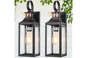 Yolsunes Motion Sensor Outdoor Wall Lights 2 Pack, Black Dusk to Dawn Light Fixtures Wall Mount, 16" Exterior Wall Sconces Waterproof, Large Outside Lamps for House, Modern Porch Lanterns 3 Modes