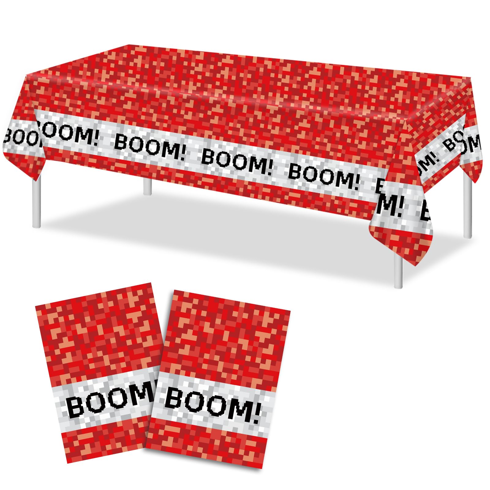SAVITA 2pcs Pixel Theme Tablecloth, 43x71in Large Red Pixel Table Cover Game Theme Tablecover Birthday Party Favors Table Cloth Boom Decorations for Game Lover Home Decor Party Supplies