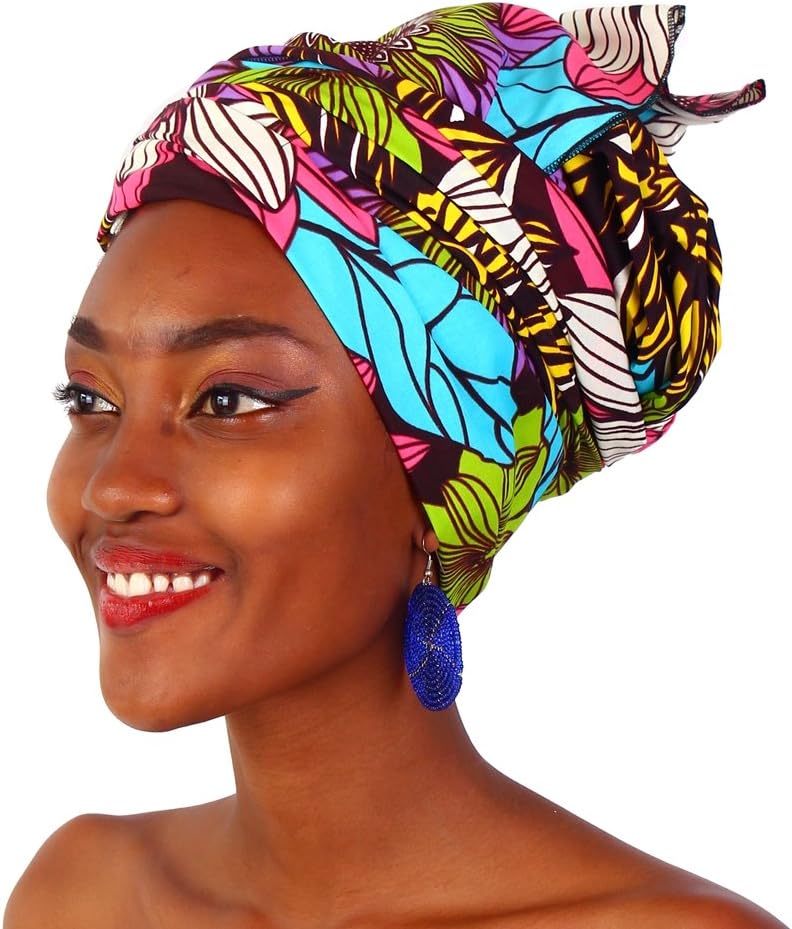 Traditional African Bazin Riche Wax Print Head Wrap Headtie Headwear Nigerian Scarf Gele for Women