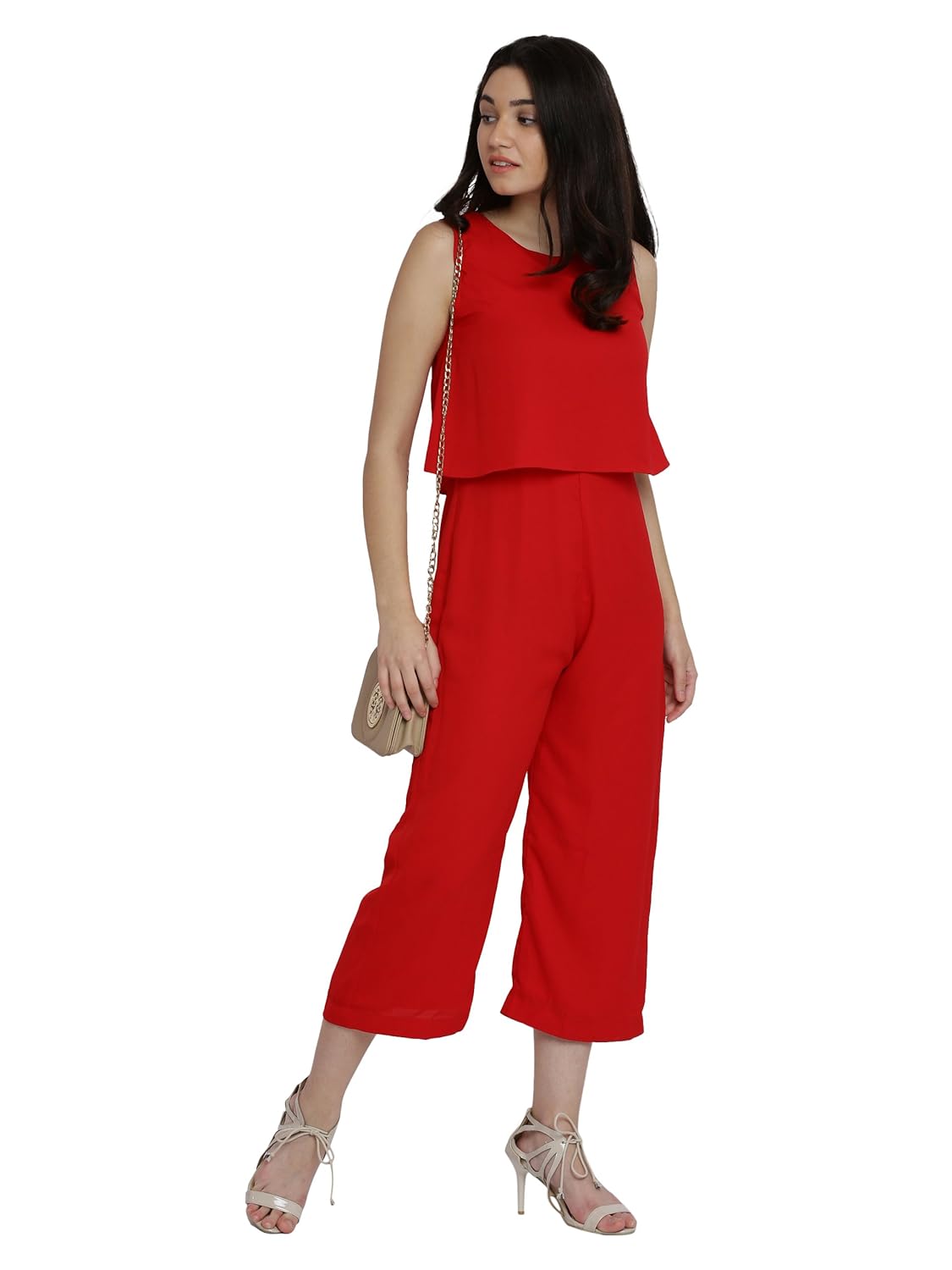 miss chase women's red layered midi jumpsuit