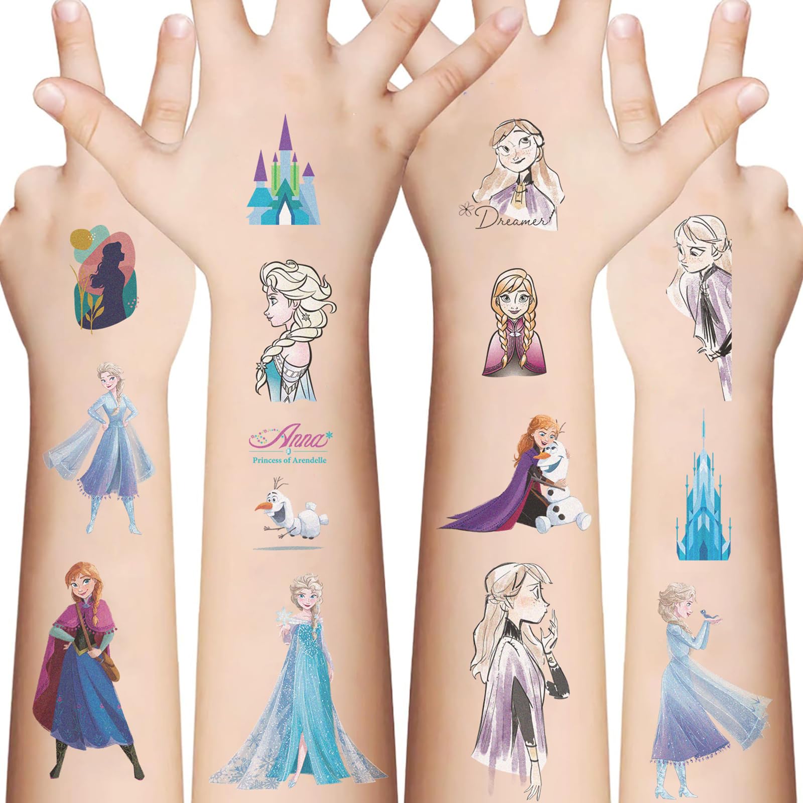 Photo 1 of 10 Sheets Frozen Temporary Tattoos for Kids, Disney Princess Birthday Party Favors, Cute Cartoon Decoration Sticker Gifts for Teen Girl Boys Home Activity Class Prizes Carnival Christmas Rewards