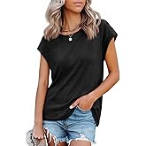 Tankaneo Womens Short Cap Sleeve Tops Crew Neck Loose Fit T Shirt Basic Casual Sleeveless Tee Shirts