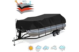 Solim Trailerable 1200D PU Heavy Duty Pontoon Boat Cover, 22-24ft Waterproof Marine Grade Oxford UV Resistant Polyester Canvas Cover, Boat Cover for Pontoon with Adjustable 18 Tie Down Straps, Black