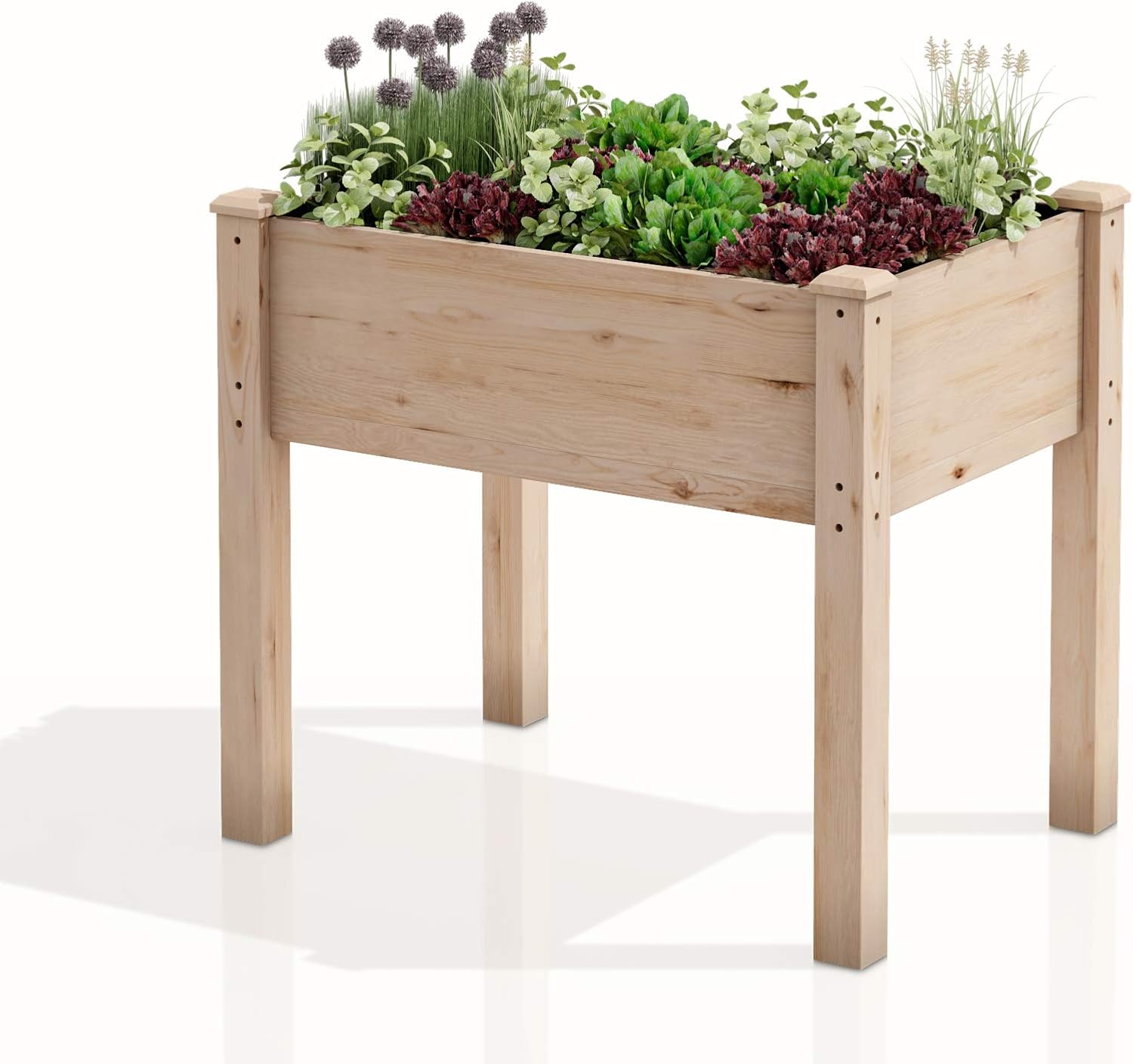 AMZFINE Heavy Duty Wooden Raised Garden Bed Kit, Solid Wood Elevated Planter Box -34" L x 18" W x 30" H, Natural