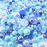 Flatback Pearls Rhinestones for Craft 30g 1400Pcs (2-10mm) Half Round Resin AB Color Rhinestones Pearls for Nail Art Face Body Tumblers-Sapphire,Dark Blue