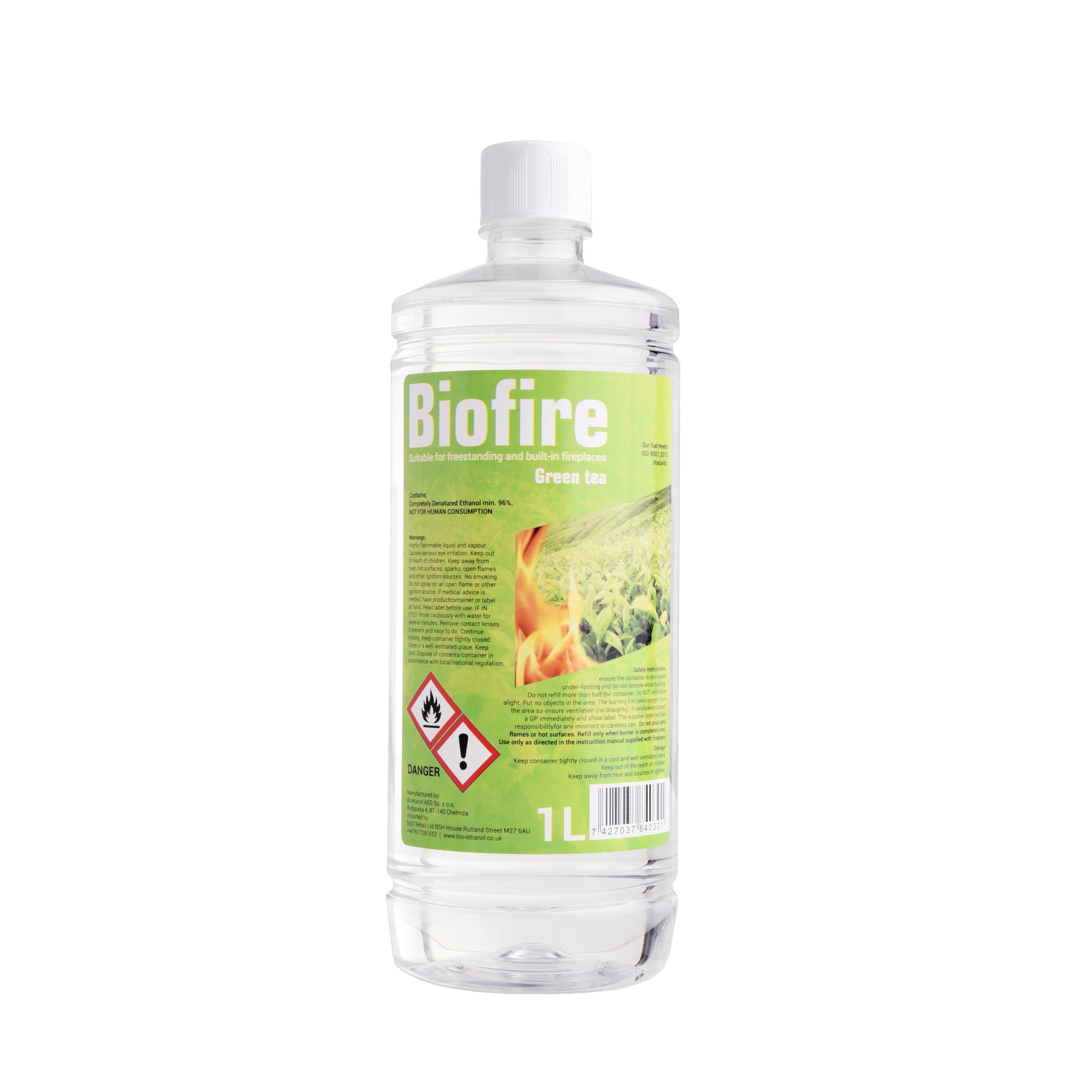 Bioethanol Scented liquid Fuel Eco Line Premium Grade Quality, Clean Burn 1L Containers (Green Tea, 1L)