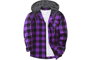 LIKEOULI Hoodies for Men Shirts Casual Button Down Plaid Shirt Jackets for Men Long Sleeve Stylish Hooded with Pocket