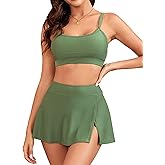 ZAFUL Women High Waisted Bikini Sets Modest Two Piece Swimsuit Sporty Push Up Bathing Suit with Swim Skirts Swimwear