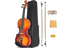 Ceciliec Acoustic Violin, 4/4 Full Size Solidwood Starter Fiddle Kit for Beginners Students Adults, Violin Case, 2 Bows, Bridge, Rosin - Stringed Musical Instruments