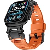 WINGLE FKM Rubber Bands for Apple Watch Band Ultra 3/2/1 Band Ultra 49mm Series 11 10 46mm 45mm 44mm 42mm SE 3/2/1 9 8 7 6 5 4 3 Men, Military Rugged Metal Connector Silicone iWatch Sport Bands,Orange