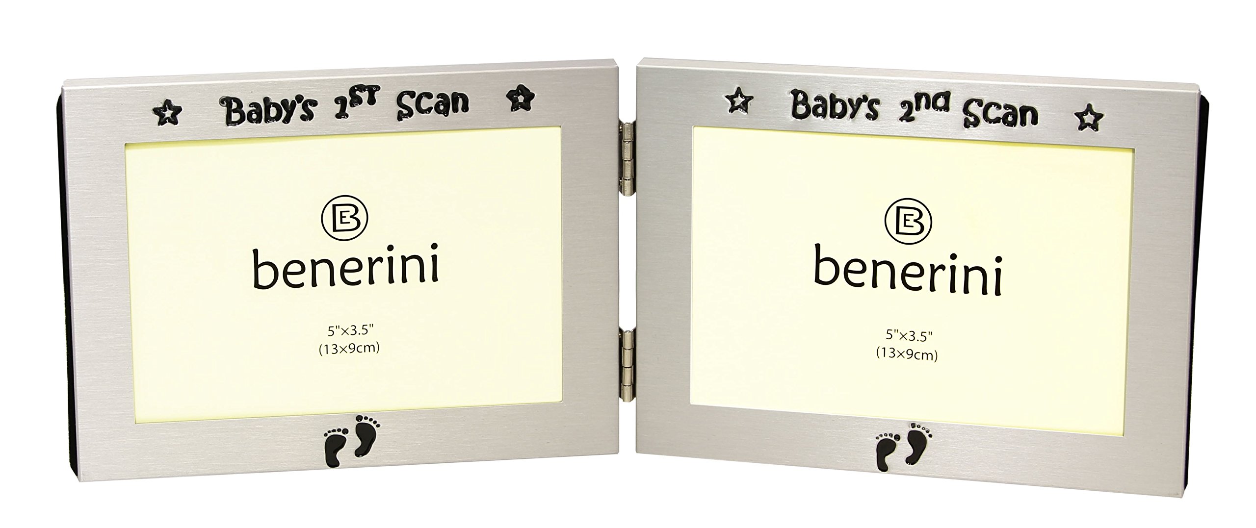Baby's 1st Scan Picture & Baby's 2nd Scan Picture ' - Twin Folding Photo Picture Frame Baby Christening Gift - 5 x 3.5 — image 1