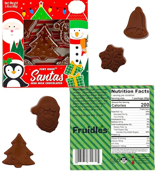 FRUIDLES CHRISTMAS SANTAS MINI MILK CHOCOLATES SNACK, HOLIDAY TREATS, KOSHER CERTIFIED DAIRY, 1.41 OZ (12-PACK)
