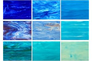 PALJOLLY 9 Pack Blue Stained Glass Sheets, 4 x 6 inch Mosaic Glass Stained Glass Supplies for Stained Glass Projects and Mosaic Work