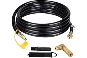 Eazy2hD 12FT RV Propane Hose, Propane Quick Connect Hose with 1/4" Quick Plug Propane Elbow Adapter, Propane Extension Hose for Blackstone 17"/22" Griddle, Low Pressure LP Gas Hose with Buckle