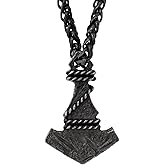 HAQUIL Viking Mjolnir Necklace, Antique Thor Hammer Amulet Pendant, Wheat Chain, Viking Jewelry Gift for Men and Women