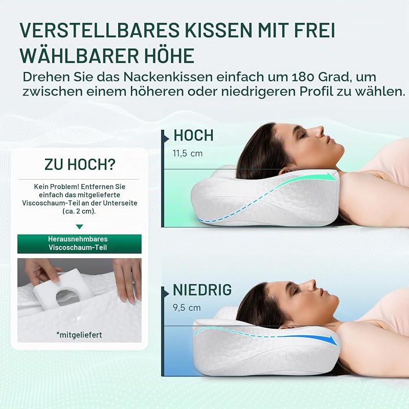 Ergonomisches Nackenkissen 2-in-1 60 x 40 x 9/12 cm