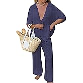 Famulily Womens Sexy Hollow Out Swimsuit Cover Up Sets Button Up Tops and Drawstring Pants 2 Piece Beach Set
