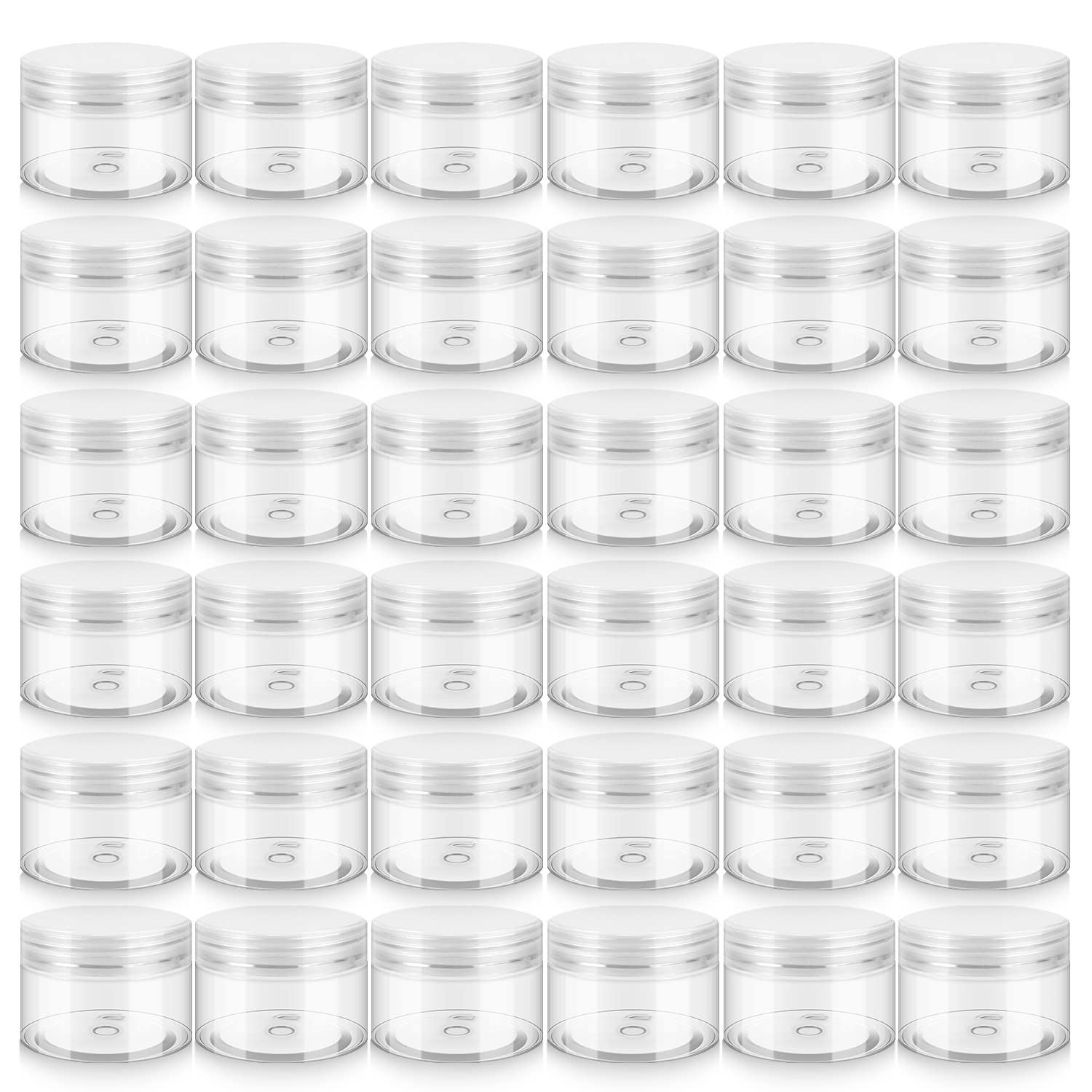 Photo 1 of Loretoy 36 Pack 4 OZ Plastic Jars with Lids, BPA Free, Reusable, Refillable Transparent Cosmetic Containers for Bath Salts, Cosmetics, Powders, Beauty Product and Small Accessories - White