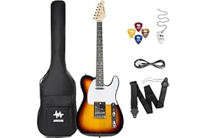 Aubegne ATL-100 39 Inch Electric Guitar Kit, Tele Style, Sunburst, Solid Body, Includes Gig Bag, Strap, Picks, Cable, Pick Necklace