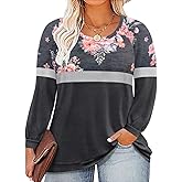 RITERA Plus Size Tops for Women Long Sleeve Casual Tunic Shirts Round Neck Pullover Tees XL-5XL