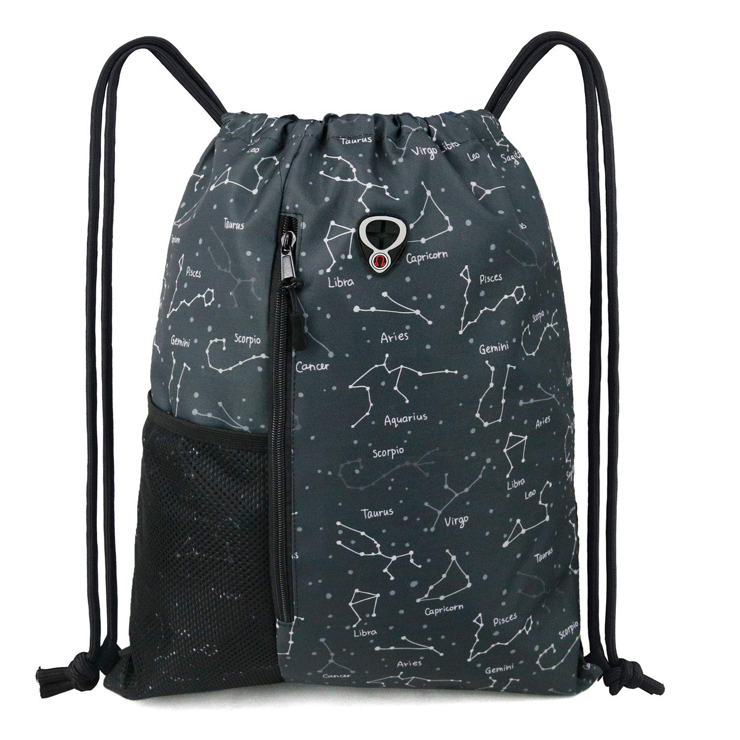 Drawstring Backpack Sports Gym Bag for Women Men Children Large Size with Zipper and Water Bottle Mesh Pockets