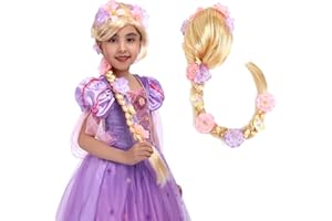 Rabtero Kids Rapunzel Hair Tangled Wig, Long Blonde Wig for Kids, Girls Princess Costume Wig, Halloween Christmas Cosplay Birthday Parties Hair Rapunzel Braid Wig