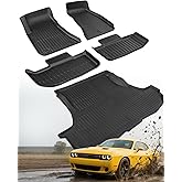 Car Floor Mats for Dodge Challenger RWD 2011-2023 Cargo Liner, 1st & 2nd Row Full Set Car Liners,Anti-Slip for Challenger Accessories 2012 2013 2014 2015 2016 2017 2018 2019 2020 2021 2022 4PCS Black