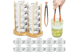 Artcome 10-Pack Glass Fermentation Weights with Easy Grip Handle and Unique Texture Design for Large Wide Mouth Mason Jars - Pickle Pebbles with Glass Weights Organizer - Space Saving Compact Design
