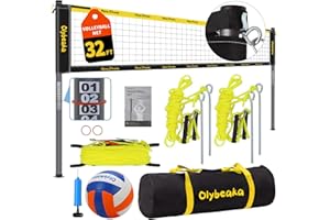 OLYBEAKA Outdoor Portable Volleyball Net Set for Backyard Beach with Adjustable Heavy Duty Poles, Durable Net, PU Volleyball & Pump, Carry Bag
