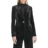Calvin Klein womens Shoulder Padding One Button Front Pocket Notch Collar Jacket