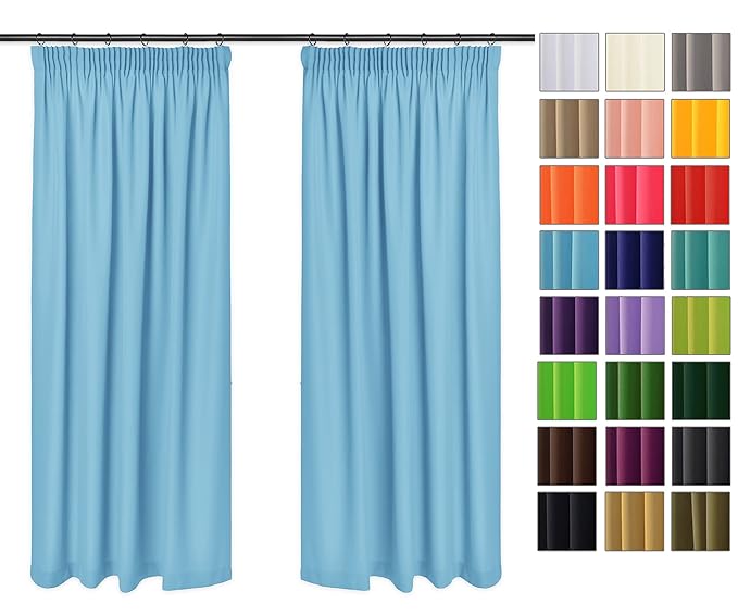 Rollmayer 2er Pack Vorhänge mit Bleistift Kollektion Vivid (Himmelblau 14, 135x150 cm - BxH) Blickdicht Uni einfarbig Gardine