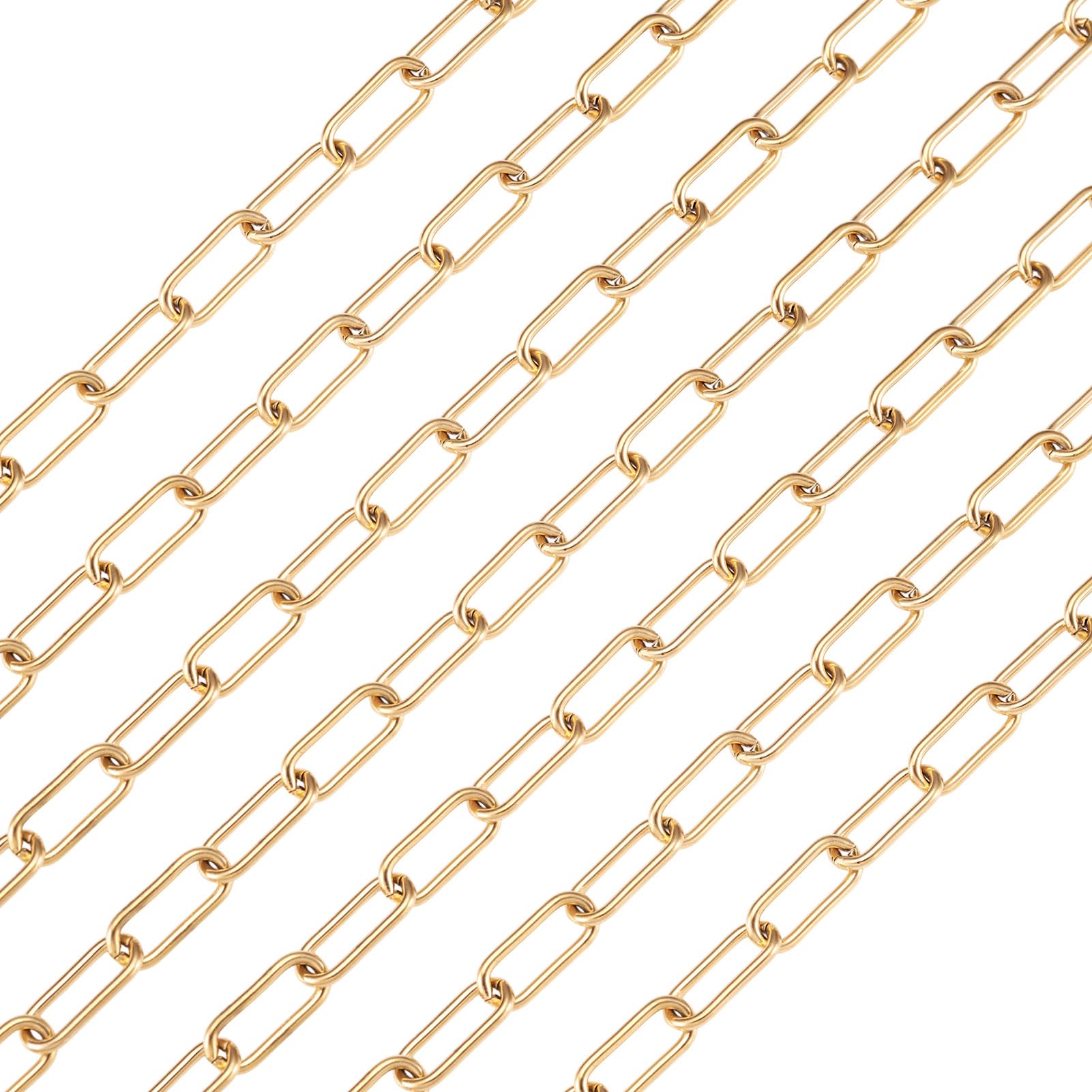 PandaHall 5 Meters Stainless Steel Paperclip Link Chain Golden Oval Link Chain Choker 7mm Wide for Women Girls