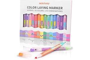 HANKU Color Layering Double Sided Markers,16pcs 32Colors Dual Tip Magic Markers,Broad and Fine Tips,Color Changing washable markers,Dry-Quickly Non-Toxic Pens for Bullet Journal,Coloring books
