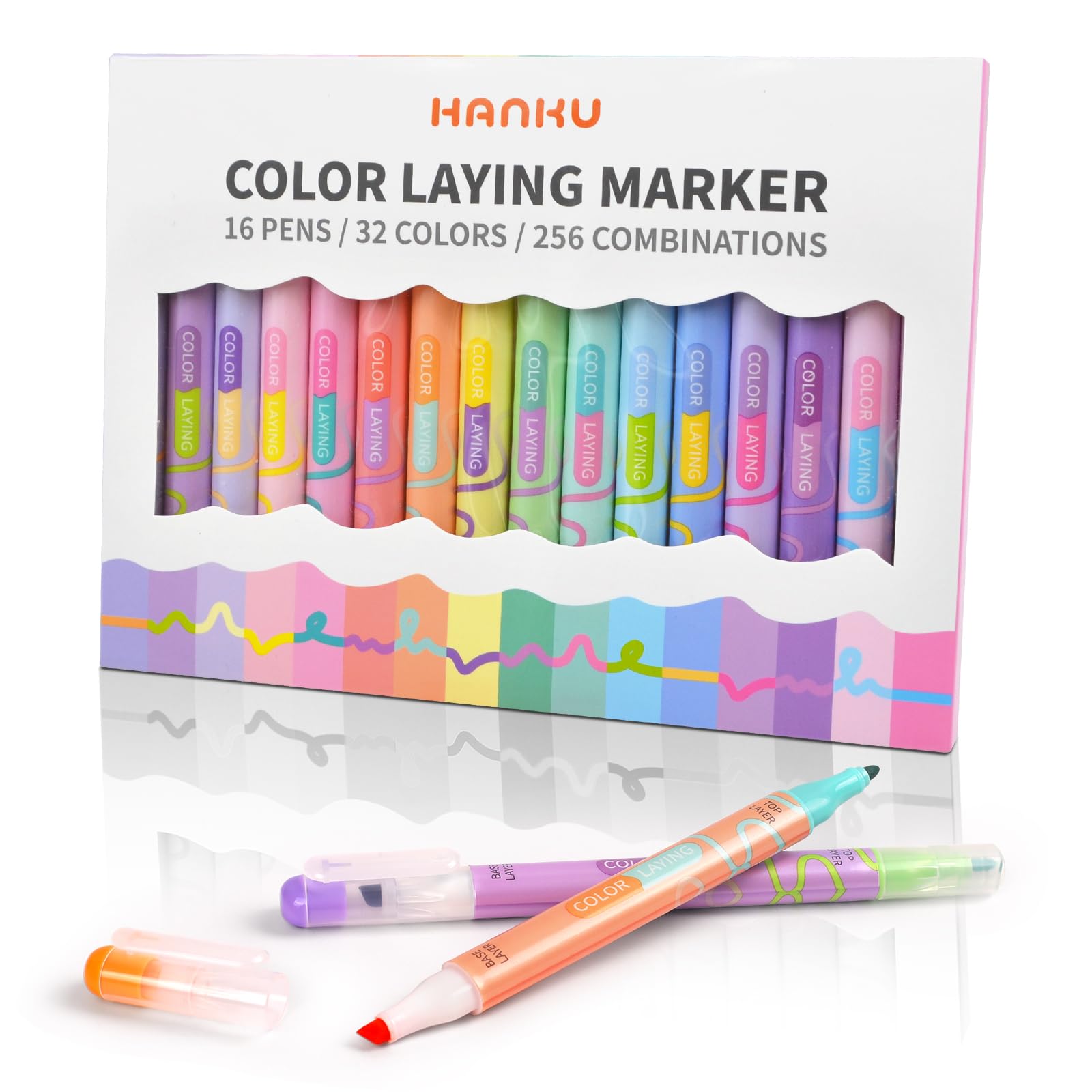 Photo 1 of HANKU Color Layering Double Sided Markers,16pcs 32Colors Dual Tip Magic Markers,Broad and Fine Tips,Color Changing washable markers,Dry-Quickly Non-Toxic Pens for Bullet Journal,Coloring books