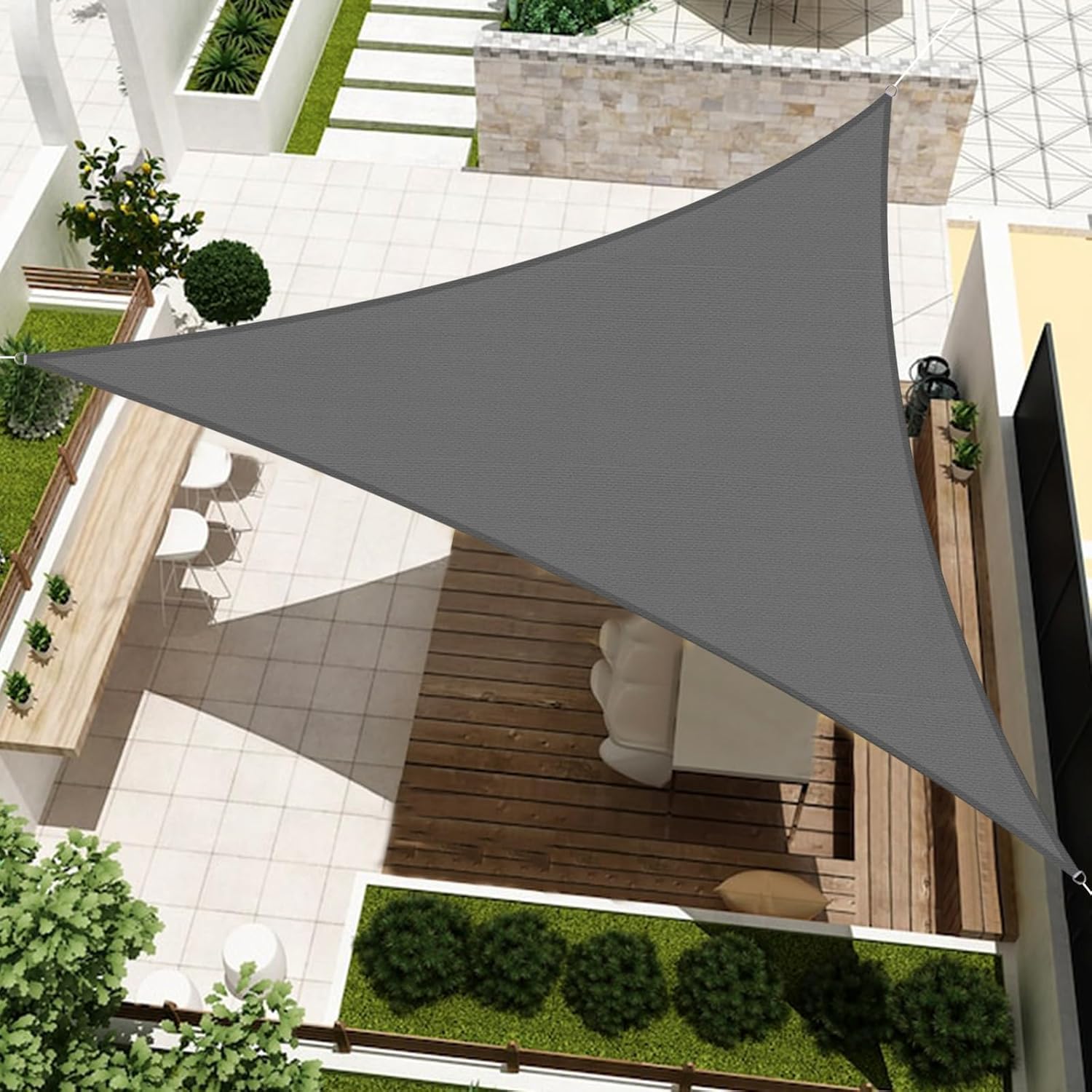 HENG FENG Sun Shade Sail Triangle 3x3x3m HDPE Canopy Awning Sunscreen with 95% UV Block for Outdoor Patio Garden Anthracite