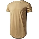 Mens Longline Gym Muscle Bodybuilding Tshirts Hipster Reflective Line Scallop Crewneck Tees Shirts Tops (3XL-Tall, Khaki with Reflective)