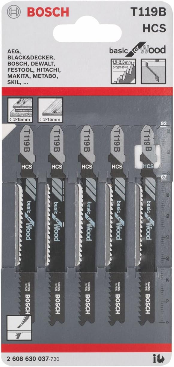 Bosch Professional 5 x Jigsaw blade T 119 B Basic for Wood (for softwood curved cut, accessories jigsaw), Blue, 5 pcs - Image 3